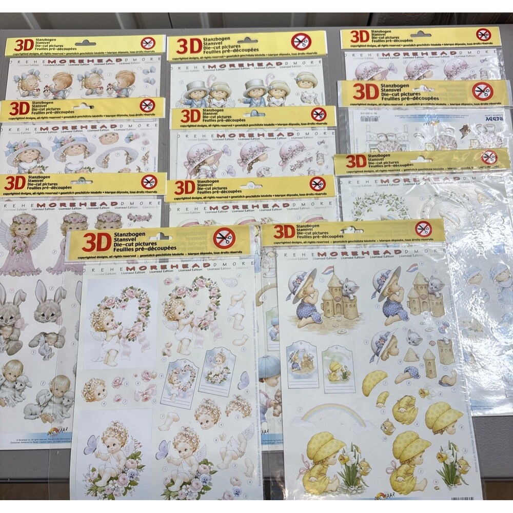 Lot of 11 Morehead Reddy 3D Die Cut Decoupage Sheets Card Making Angels Kids